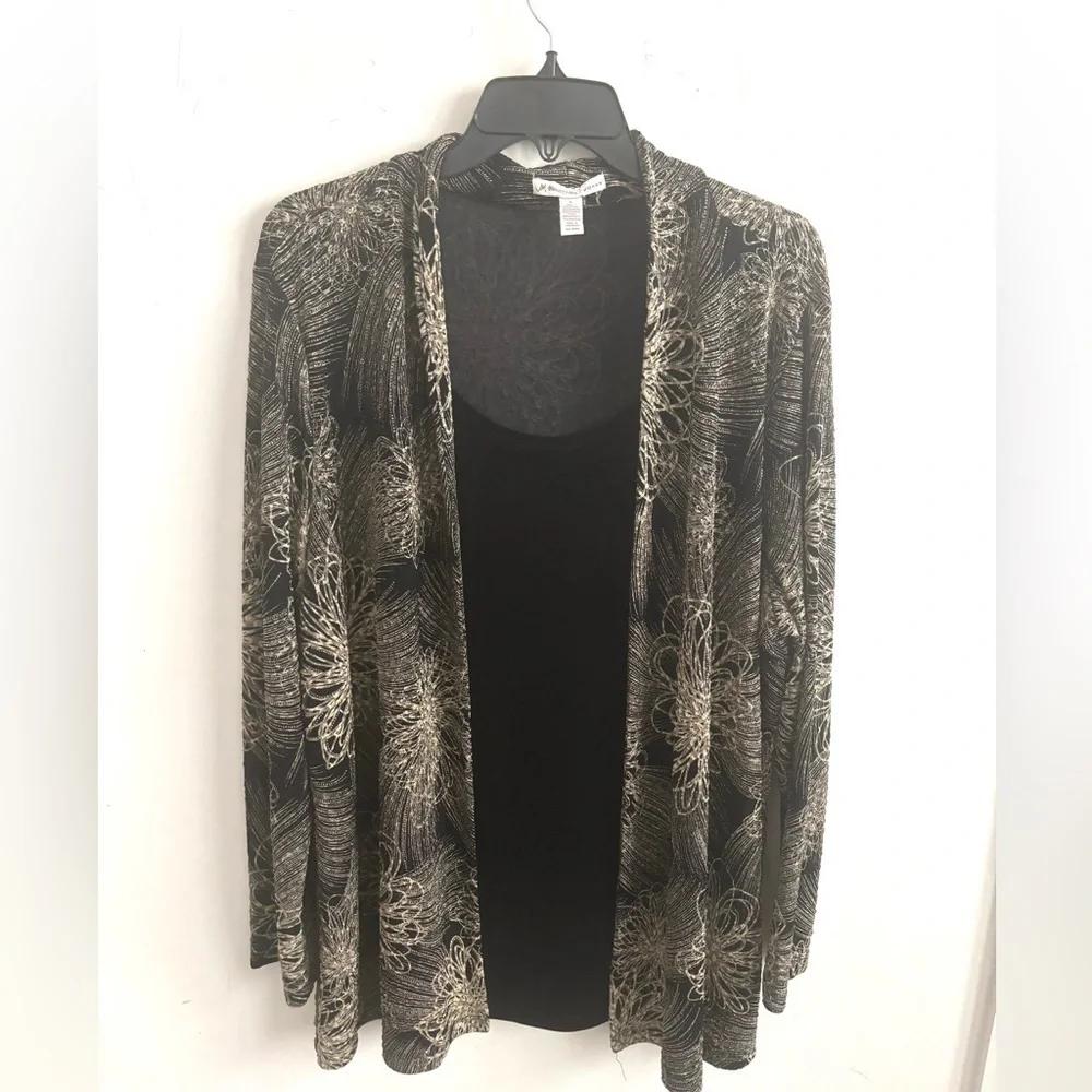 Metallic Floral Set Jacket Tank Set L Mature Elegant Artsy Party Evening